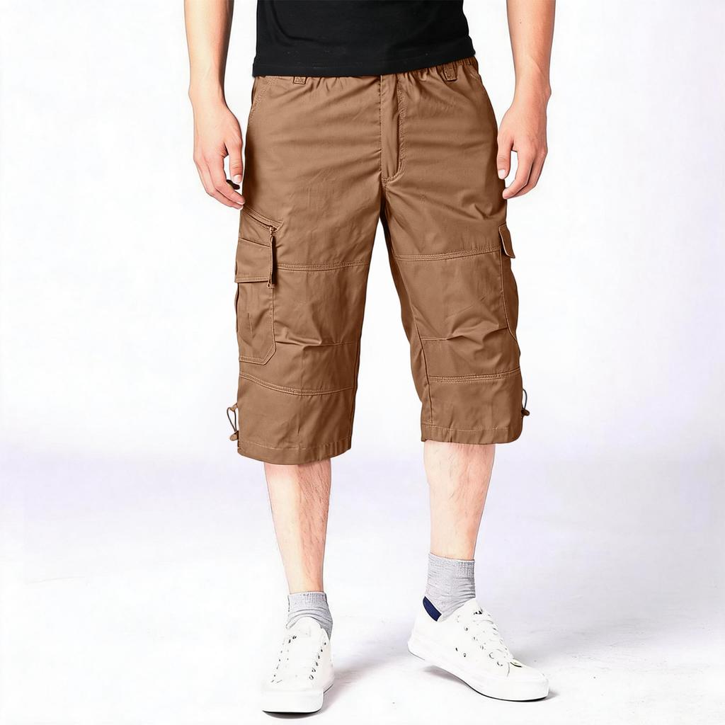 Heren Relaxed Fit 3/4 Cargo Shorts Elastische Taille Lichtgewicht Meerdere Zakken Casual Losse Rechte Pijpen Broek