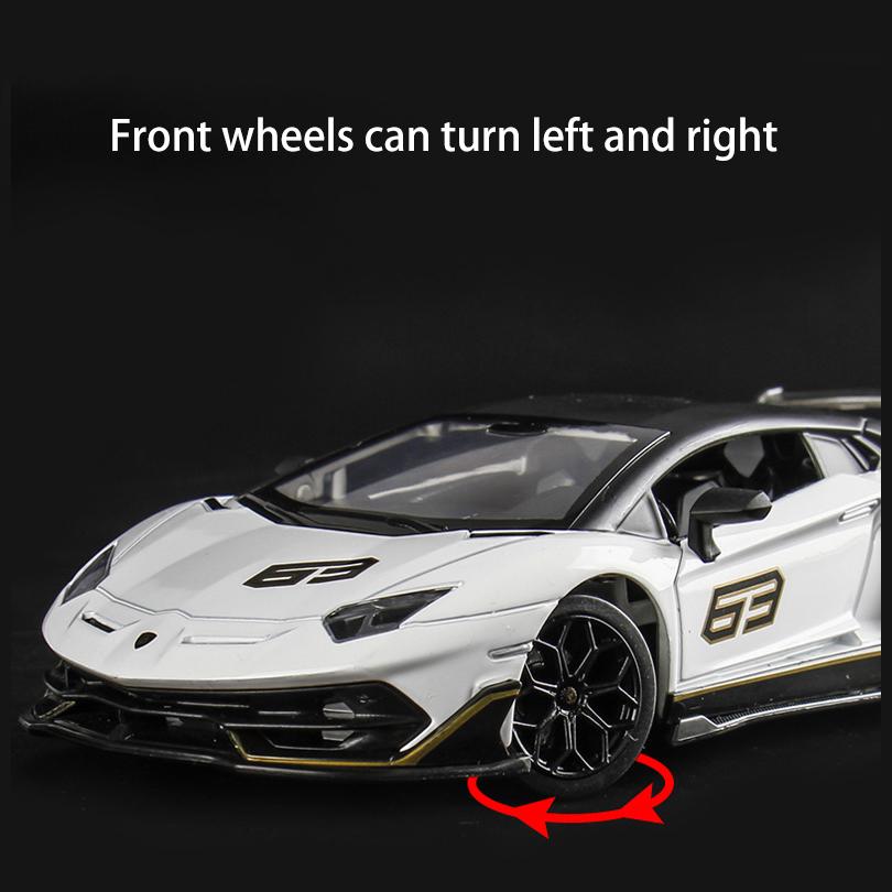 1/24 skala Lambo Aventador SVJ63 odlany model samochodu zabawka, zabawka napędzana typu pull back z dźwiękiem i światłem dla dzieci maluch chłopcy dziewczęta kolekcja prezentów