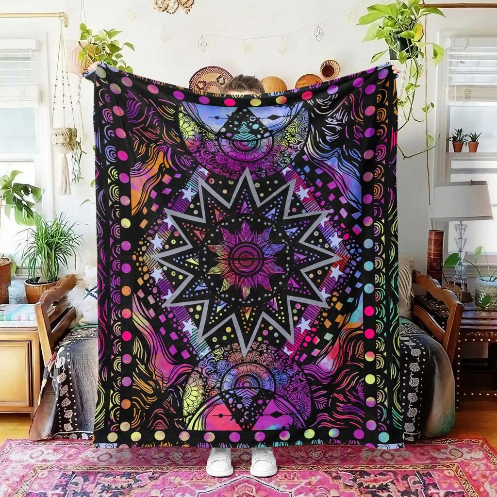 Sun and Moon Totem Digitalprinted Polyester Bedroom Velvet Flannel Cover Blanket Fleece Soft Sofa Cover Blankets for Beds