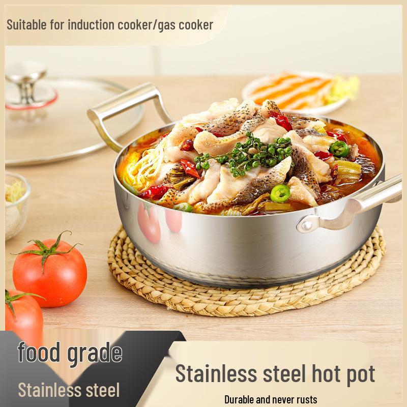 304 Food-Grade Stainless Steel Triple-Layer Stockpot for Induction Cookers - Perfect for Clear Soups and Universal Boiling, Uncoated.