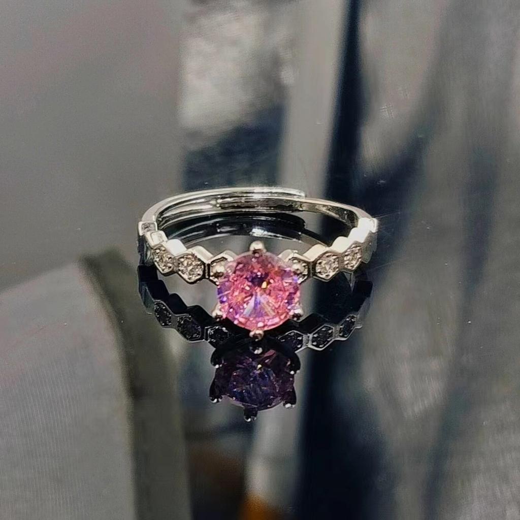 Imitation Zir*****Ne-Carat Honeycomb Ring, Women'S Six-Claw Open Gold-Plated Ring, High Texture