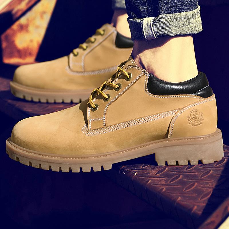 Nástrojové boty Pánské Podzimní Nízké Svršek První vrstva Hovězí kůže Vodotěsné Martinky Outdoorové Velké Žluté Boty Chelsea Kožené Boty