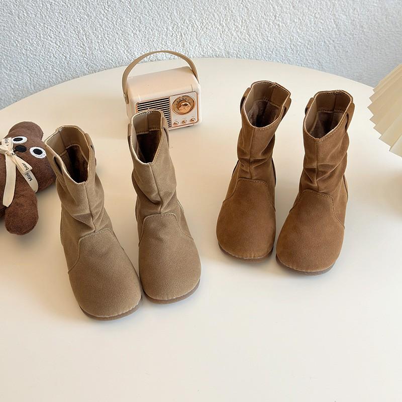 Girls Winter Mid-Calf Boots Warm Faux Leather Snow Kids Age 4-12 Rubber Sole Slip-Resistant