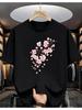 Unisex Navy Crew Neck Tee Cherry Blossom Flower Print Oversized Short Sleeve Unisexs Summer Streetwear Casual Daily Basic Wear Top