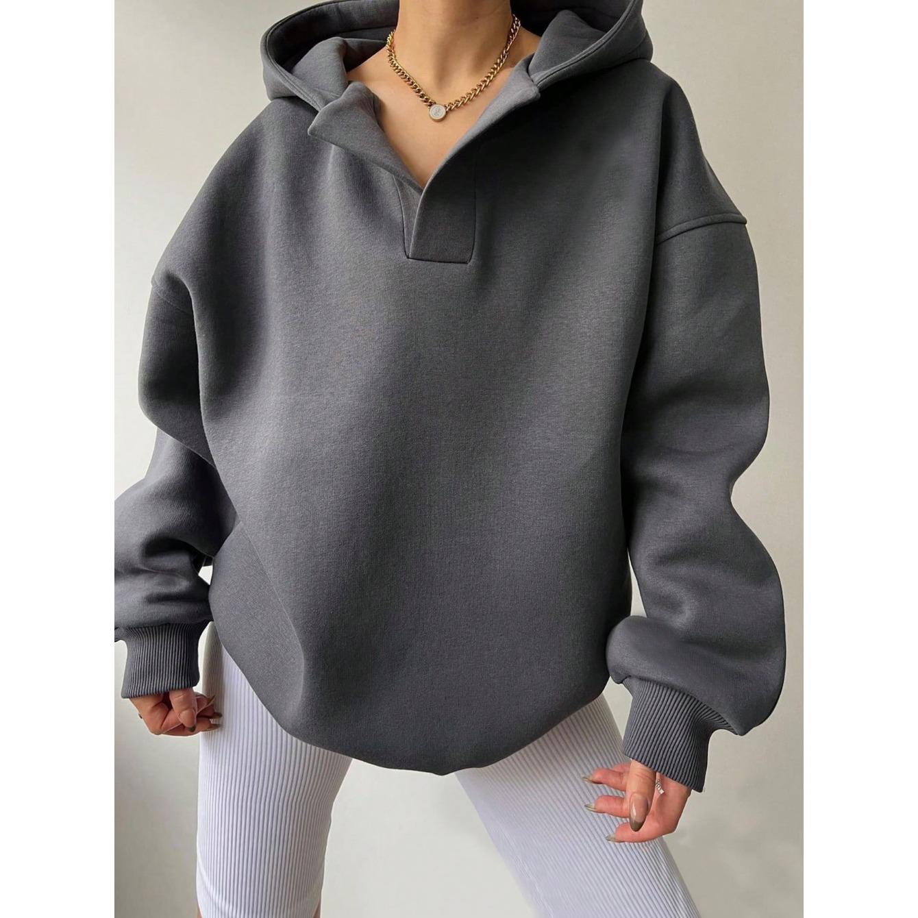 

GMXIA Осенне-зимняя женская толстовка с капюшоном, однотонная, с длинным рукавом, свободная толстовка с капюшоном для женщин S темно-серого