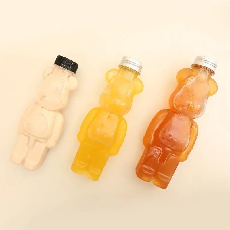 1-20PCS 500ml Cute Bear Milk Tea Bottle Disposable PET Transparent Juice Bottle Cartoon Bear Portable Juice Yogurt Bottle