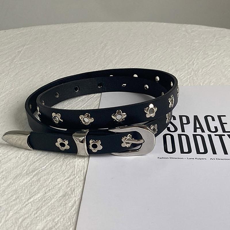 Metal Eyelet Belt No Punching Hollow Pu Leather Belt Paired With Jeans Belt For Men And Women