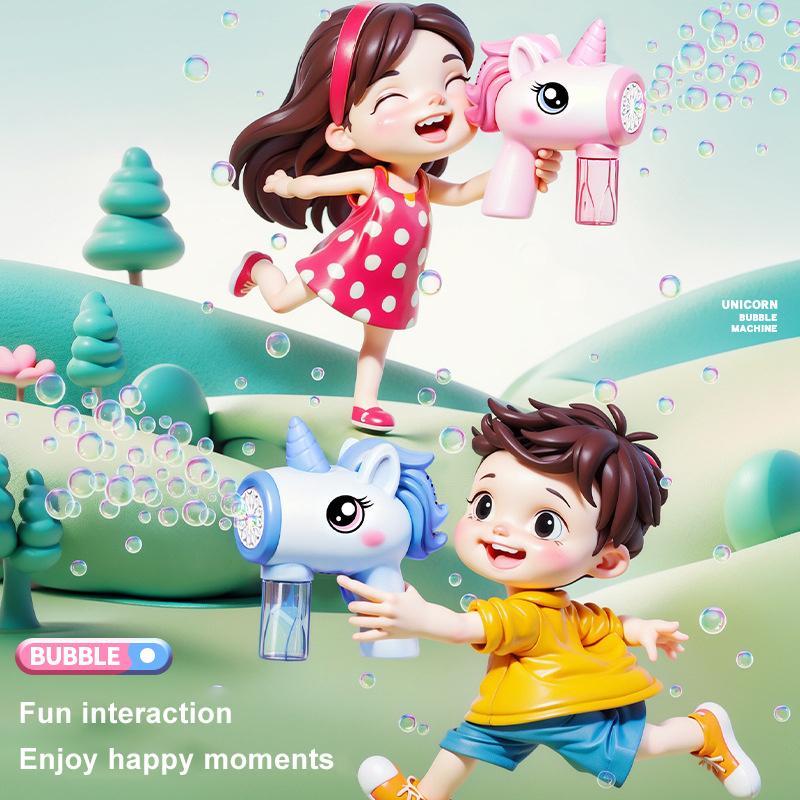 Unicorn Bubble Blower With Bubble Solution, Kids' Electric Automatic Bubble Gun Toy