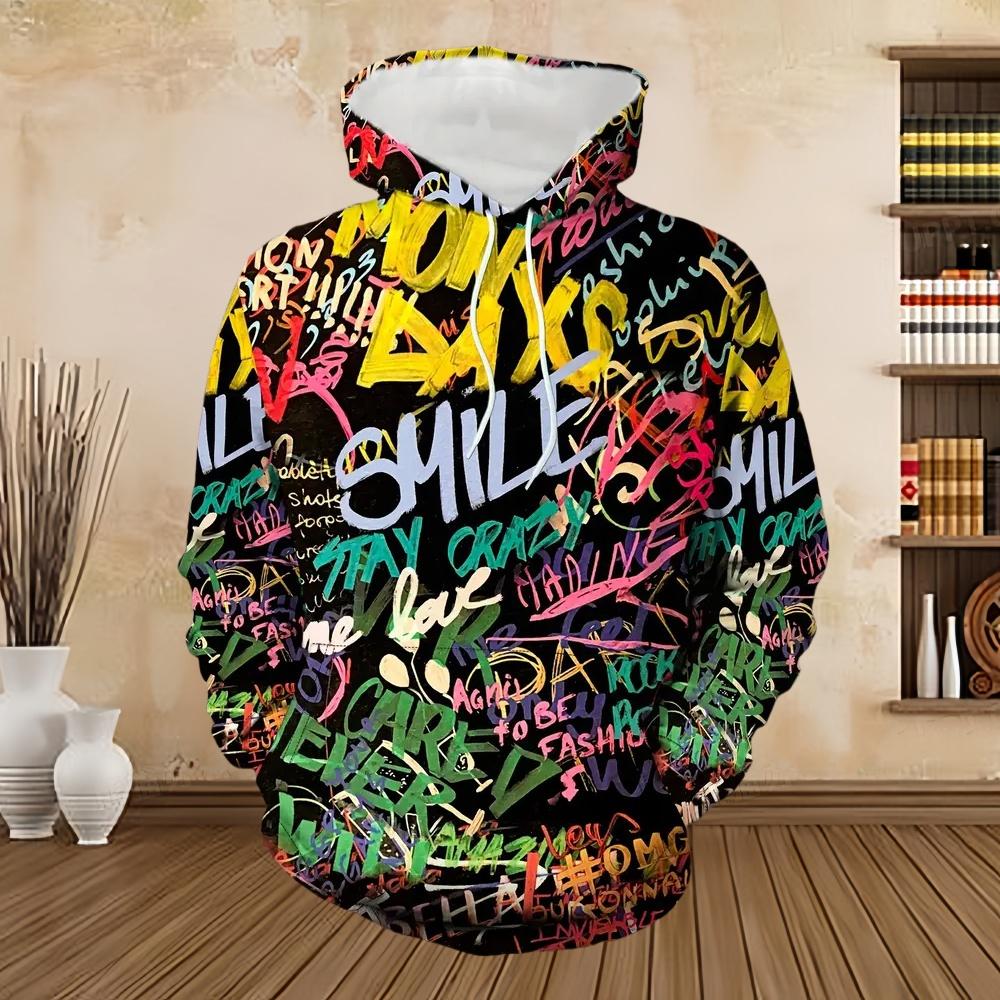 

Men s Painted Graffiti Flow Printed Hoodie Casual Trendy Long Sleeve Sports Top Street Men s Colorful Pattern Hoodie Sweatshirt S