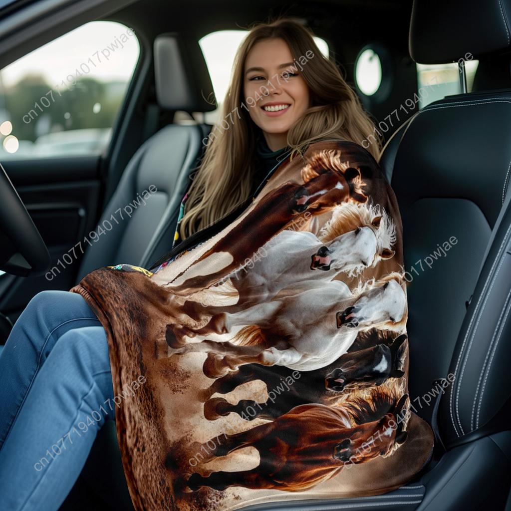 One Piece of a Blanket Featuring Horses Galloping in a Field - a Lightweight Flannel Throw Suitable for The Sofa, Outdoor Use, C