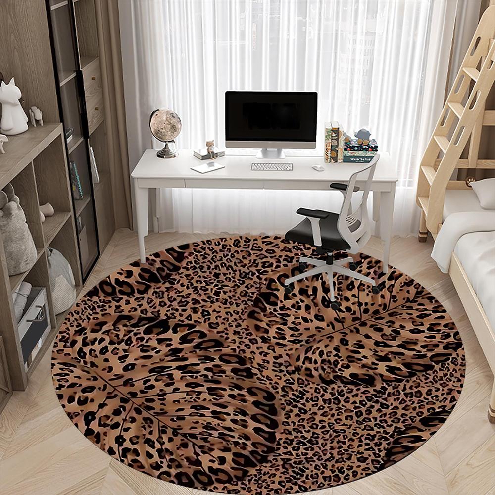 1pc Leopard Print Office Round Area Rug, Indoor Mat Suitable ForOffice, Under Office Chairs Bedroom Living Room Home Decor, Room Deco Q076