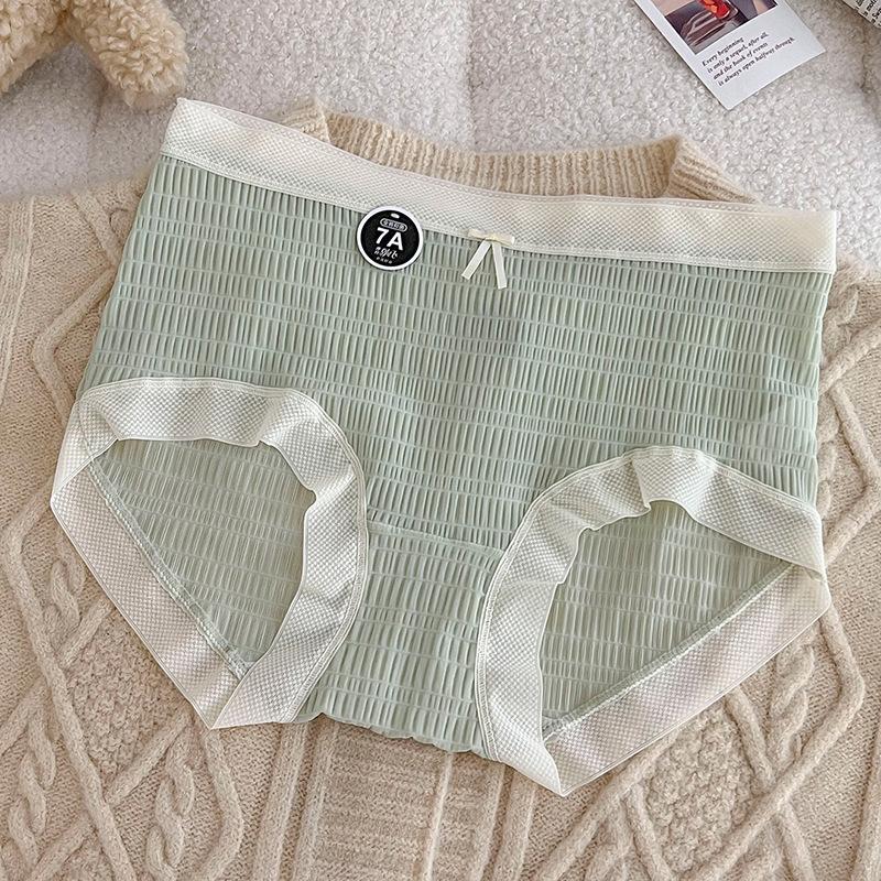 Underwear Women Panties Antibacterial Mid-waist Women Briefs Naked Ice Muscle Pants Bubble Lace Wrap Buttock Pants Women