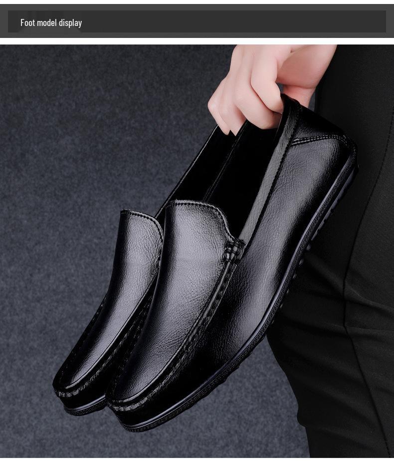 Men's Casual Leather Slip-On Shoes: Soft Sole, Comfortable Cowhide, Wedge Heel, Large Sizes