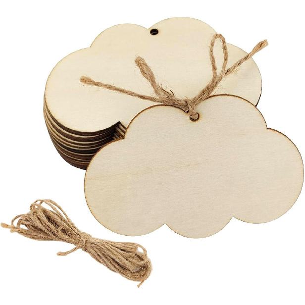 30 Pack 4 Inch Wood Cloud Cutouts Unfinished Wooden Cloud Hanging Ornaments DIY Cloud Craft Gift Tags for Home Party Decoration Craft Project