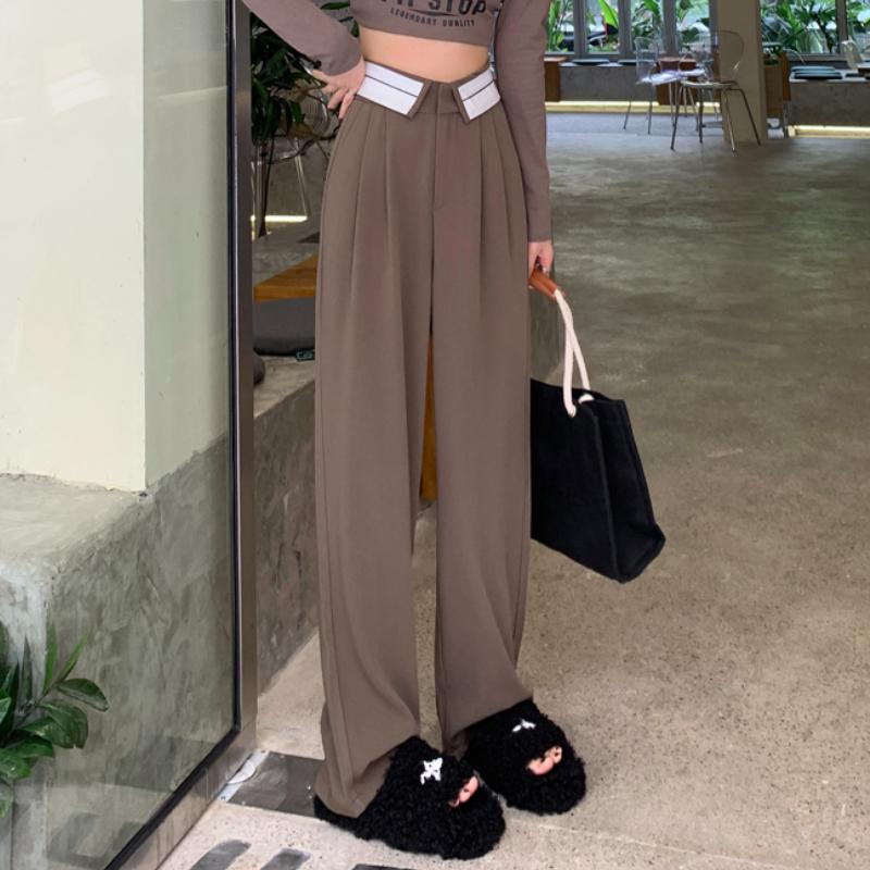 

Модные однотонные повседневные свободные широкие брюки женские облегающие прямые элегантные офисные женские брюки с высокой талией простые карманы женские брюки-капри 25623 XL коричневый