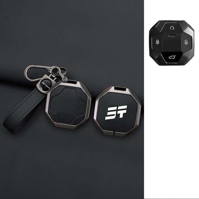 Auto Key Fob Cover Case Mount Housing Fit For Chery Auto Jetour Traveller Jetour T2 Zinc Alloy Genuine Leather Protect Key Ring Auto Accessories