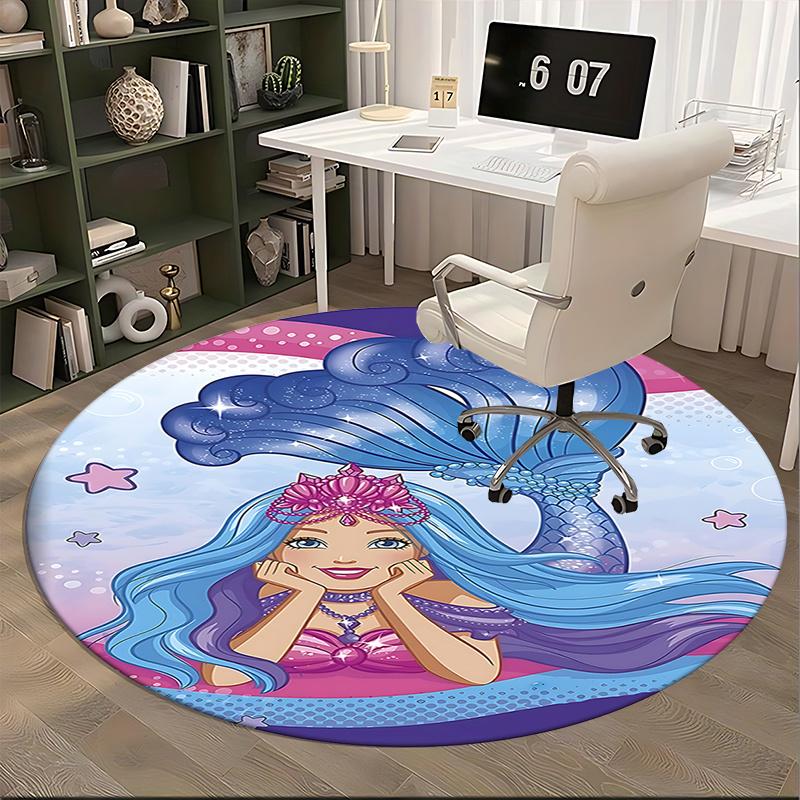 Mermaid Chair Mat Round Carpet for Home Decor, Office, Living Room, Bedroom, Gift Idea0390b