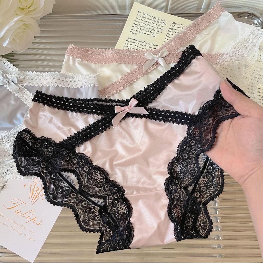 Heartfelt Intertwining Lace Panties: Women's Sexy Satin, Breathable, Pure Cotton Crotch, Mid-Rise Triangle Design