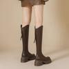 Autumn and Winter Outerwear with Plush Slim Fit Thick Heel No Knee High, Minimalist Design Trendy Knight Boots