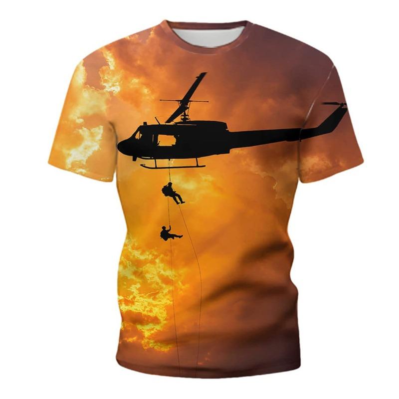 3D Print Helicopter Graphic T-shirt For Men Round Neck Airplane Tee Tops Streetwear Oversized Loose Tshirt Homme Male Clothes
