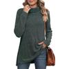 Women's High Collar Split Hem Solid Color Casual Stripe T-Shirt - Autumn/Winter 2023 Collection