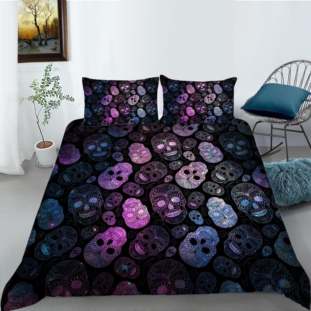 3D Black Skull Head Pattern Bedding Single Double Bed Full Size Special Skull Head Print Pillowcase and Quilt Cover 2 or 3 Comfortable Home Decoration