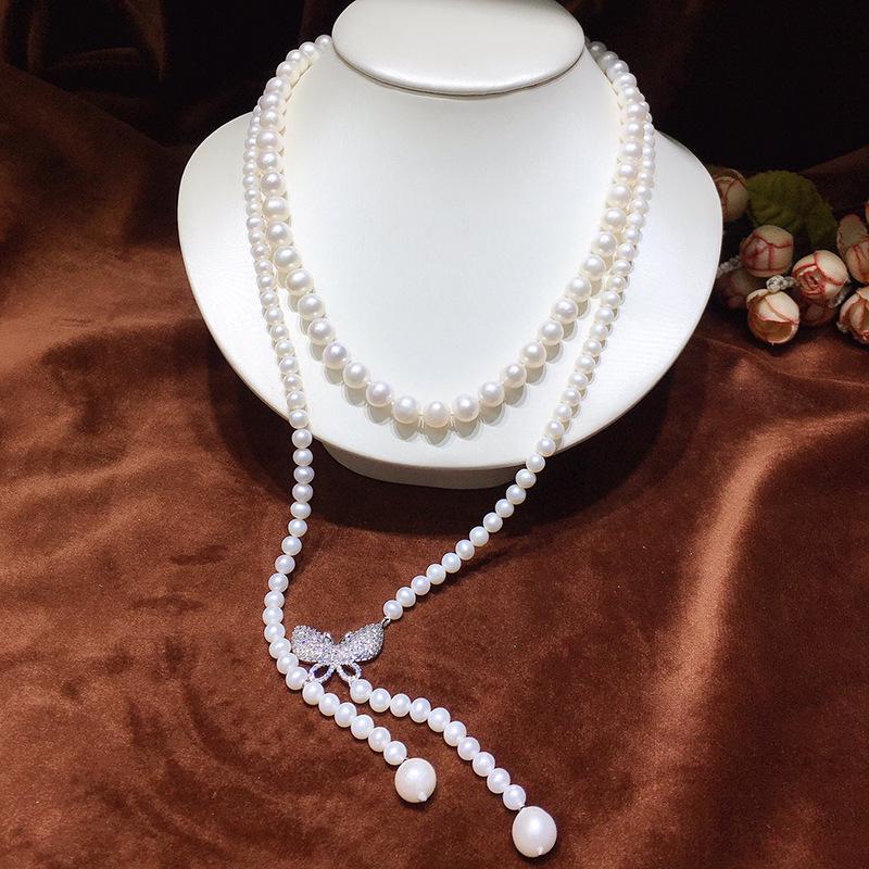 Korean Style Double Layer Pearl Necklace for Women: Elegant and Versatile with 5-9mm Freshwater Pearls.