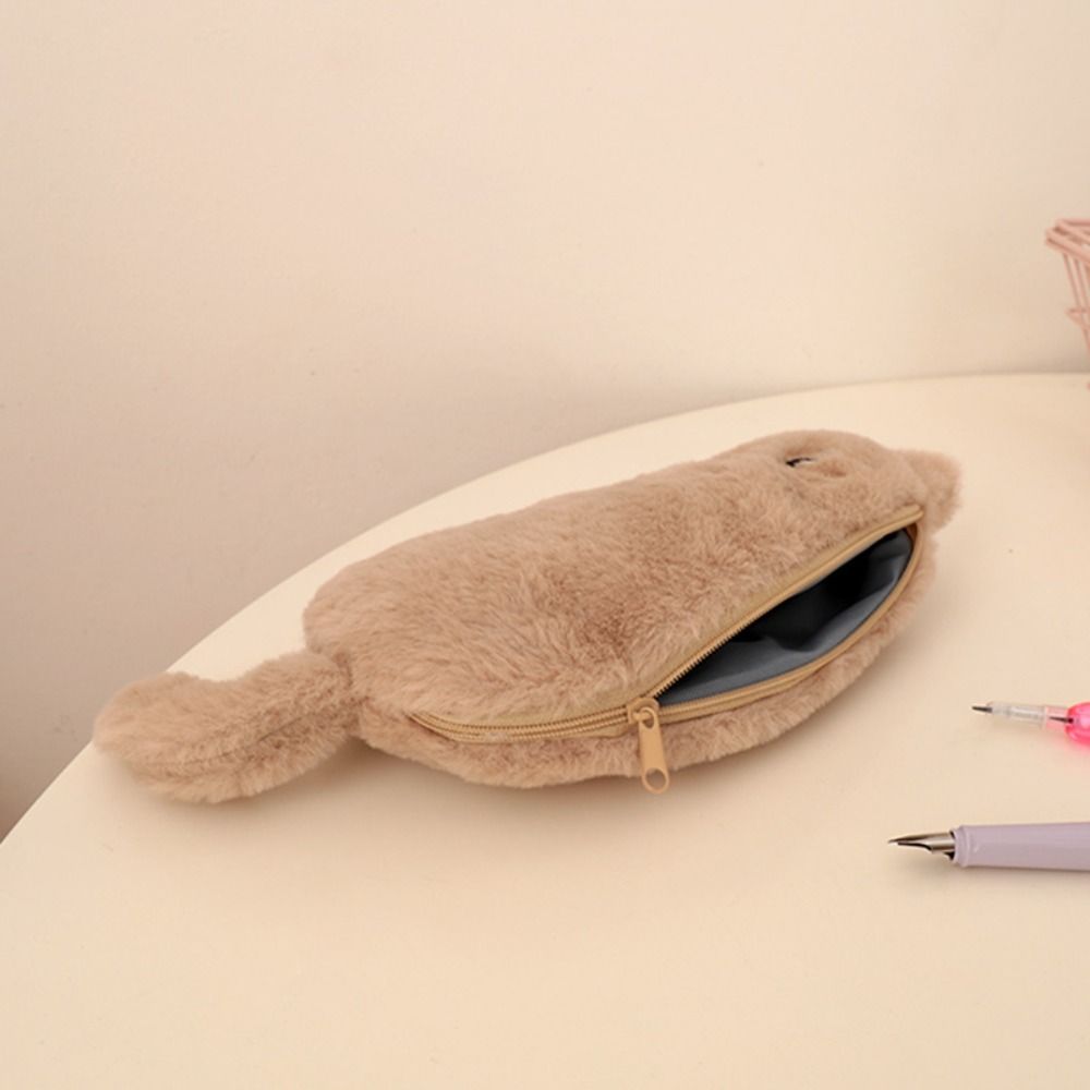 Funny Cat Stationery Storage Bag Kawaii Plush Cat Stationer Bag Plush Cat Pencil Case Student Use