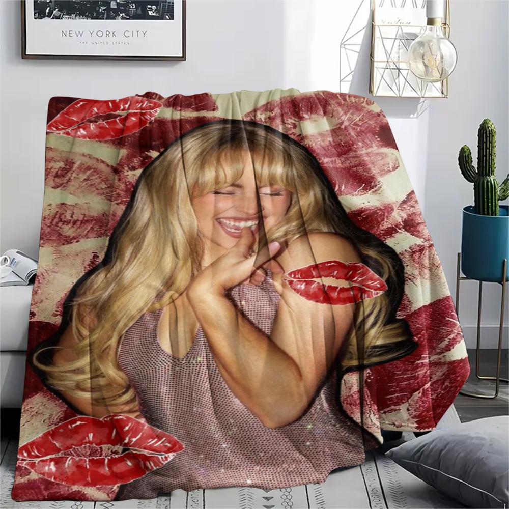 1PC Sabrina Carpenter Print Flannel Blanket, High quality Comfortable for All Seasons, Home Decor, Warmth and Comfort, Perfect for Christmas Gifts