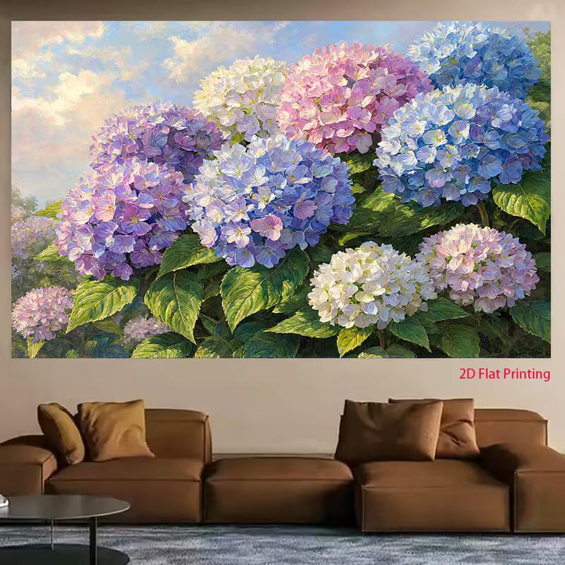 Vintage Hydrangea Floral Backdrop Oil Painting Purple Blue Flower Garden Background