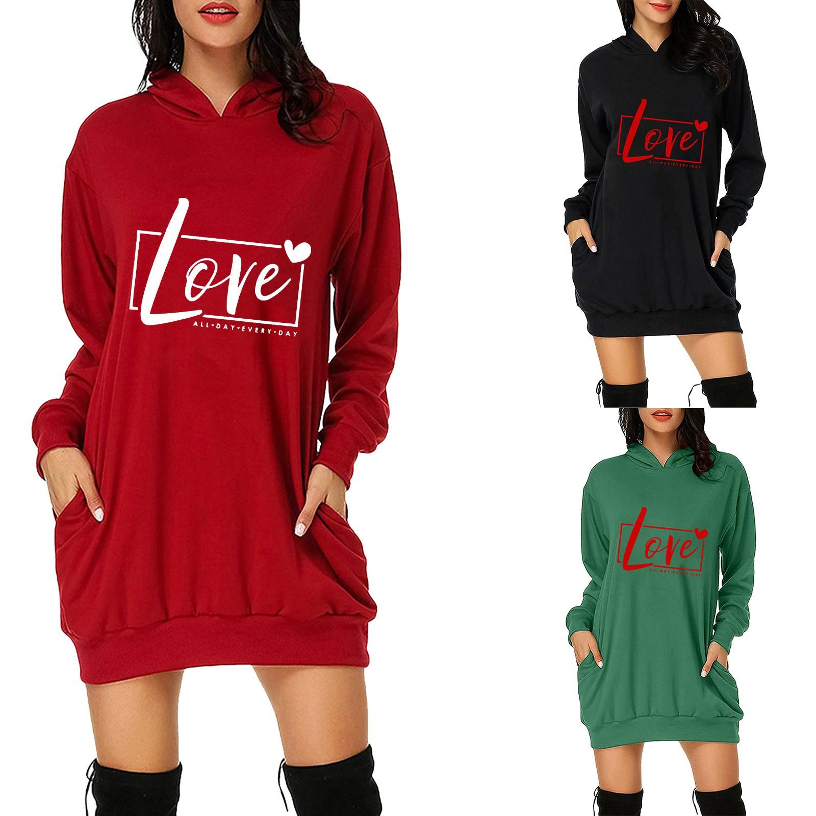 

Модное женское платье-толстовка с карманами и капюшоном на День святого Валентина