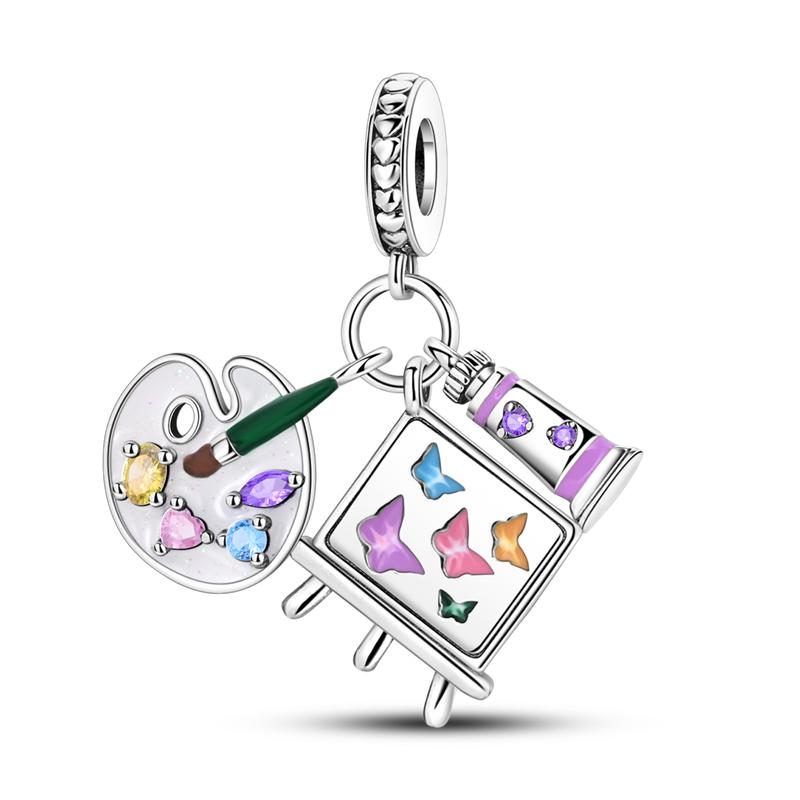 Copper Colorful Charms Bead Sparkling Inlaid Zirconium Pendants Fit Original Bracelets Fashion Jewelry Gift