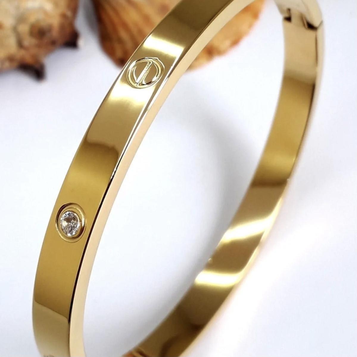 

Толстый браслет из нержавеющей стали с циркониевым камнем, золотой браслет Kartier Cuff с цирконовым камнем, подарок для ювелирных изделий