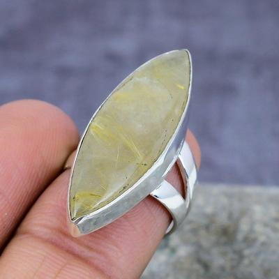 Goldener Rutil-Edelstein, handgefertigter Ring aus 925er Sterlingsilber, Schmuck, Geschenk für Mutter