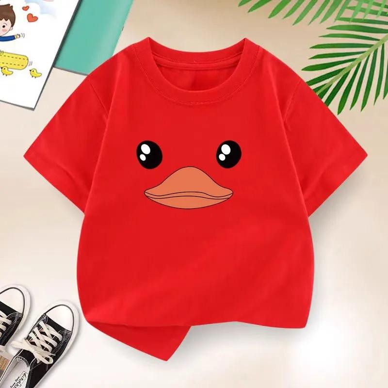 Duck Smiling Face Graphic Print Baby Girls Cotton Tshirt Cartoon Childrens Short Sleeve 2026 Summer Fashion Kids Clothes Tees 120