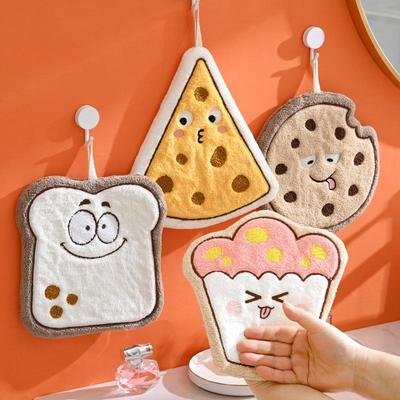 Cute Hand Towel Bread Cheese Shape Hanging Towel Children Kids Bathing Towels Coral Fleece Handkerchiefs Absorbent Wipe Cloth