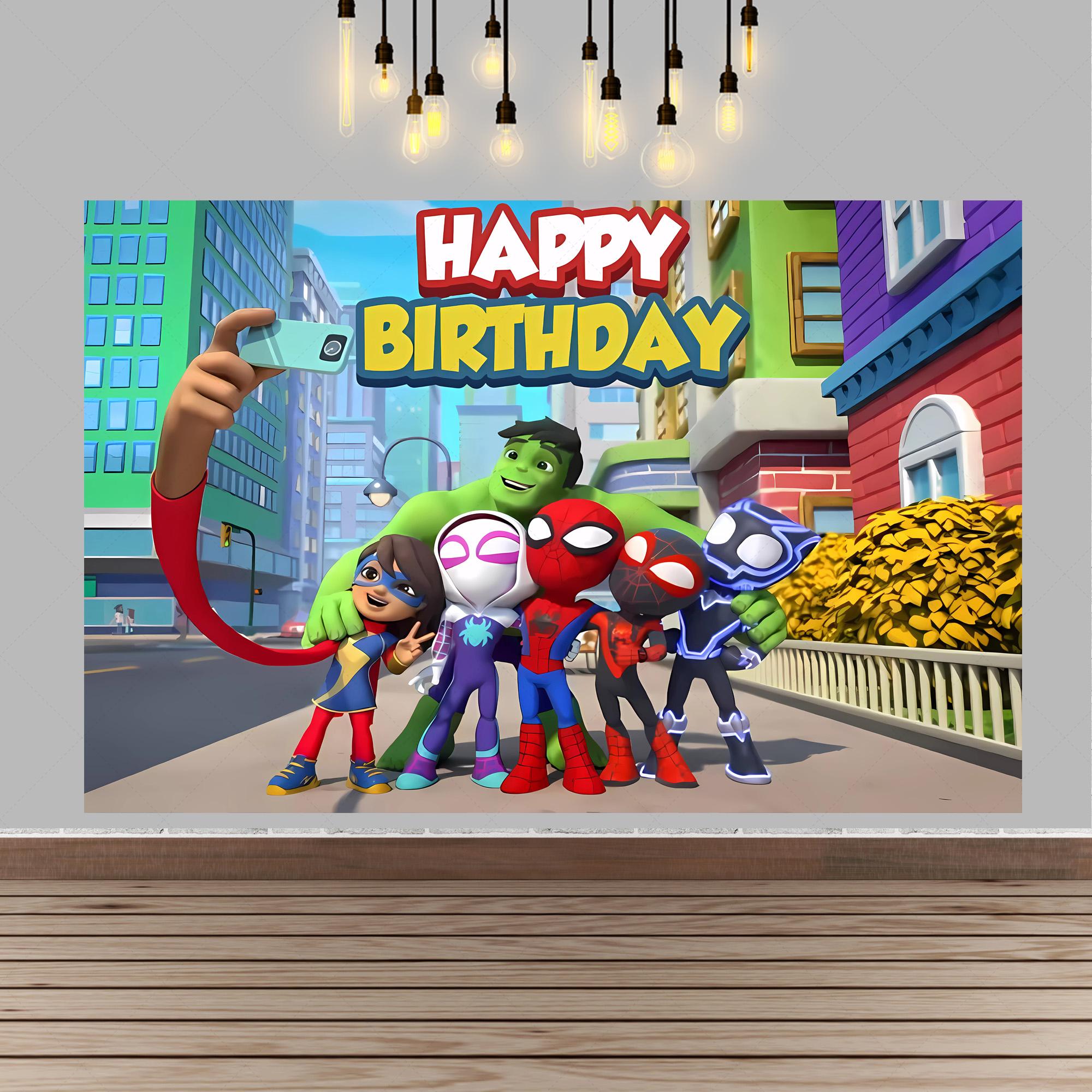 Cartoon Marvel Spider-Man Hulk Theme Backdrop Custom Name Boys Children s Birthday Party Background Room Decor Poster Background Vinyl W120xH80cm