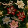 Glitter Artificial Christmas Flower Velvet Simulation Flower Xmas Tree Ornaments  Xmas Party