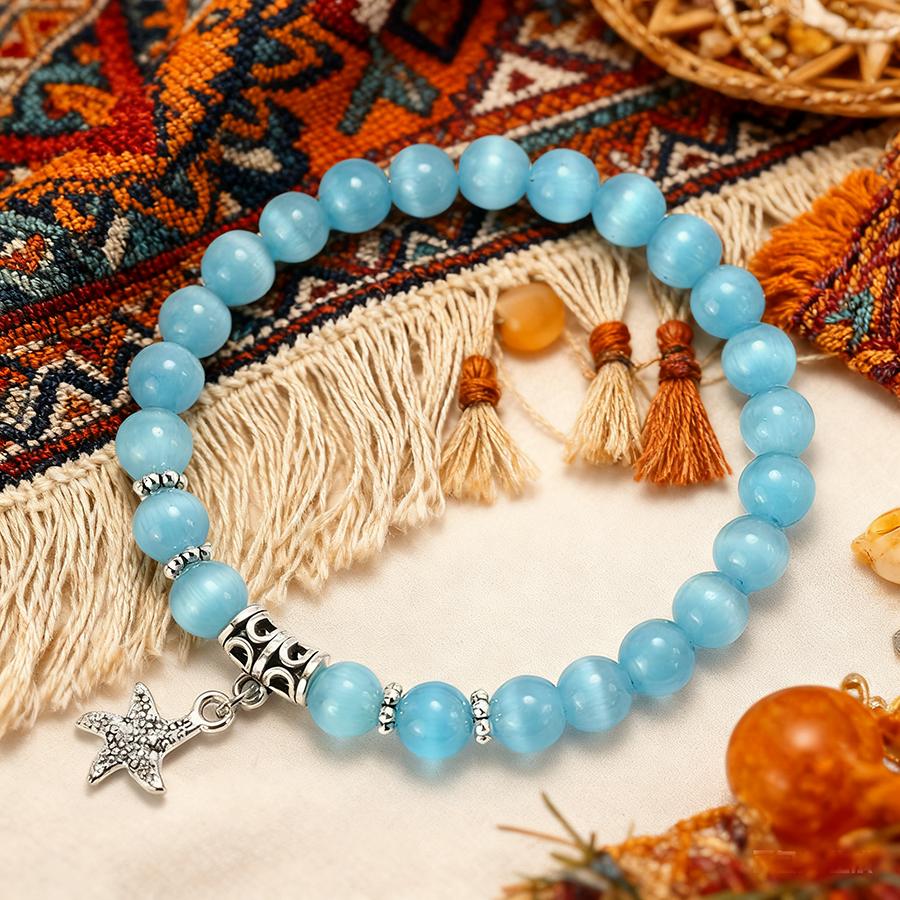 Noter Stylish Women Starfish Bracelet 5 Colors Available Natural Cat Eyes Stone Beads Charm Braslet Perfect Gift For Her Joias