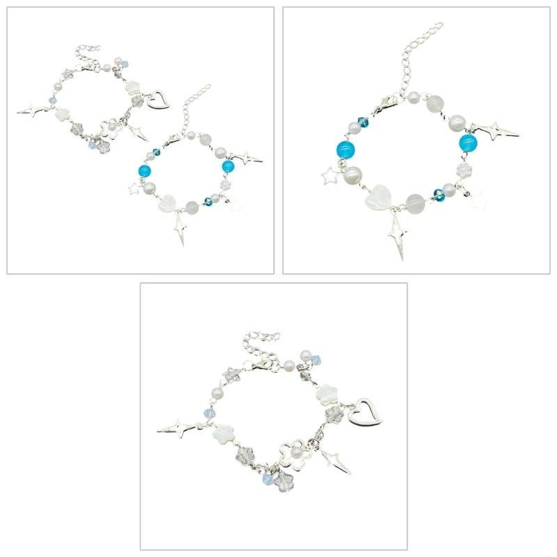 Handmade Flower Beaded Bangle Fashion Star Heart Charm Bracelets Wristband Temperament Bangle Statement Jewelry