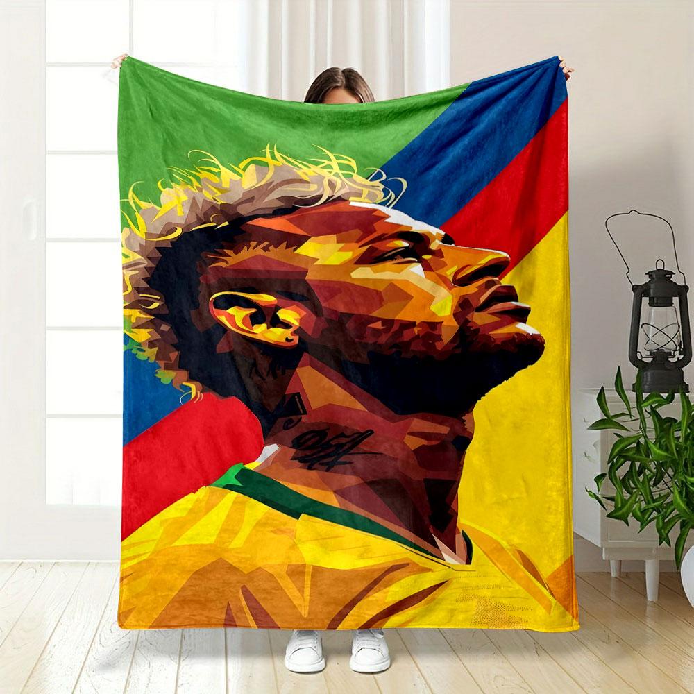 A Colorful Geometric Portrait with Bold Diagonal Stripes In the Background. for All Seasons Blanket Lunch Break Throw Gift 75X95CM