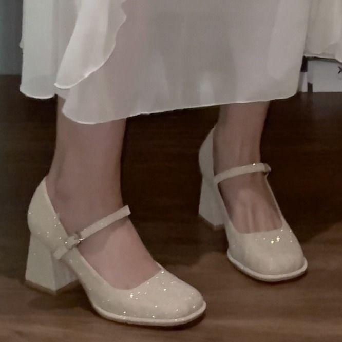 Mary Jane high heels women's skirt cheongsam round head thick heel night breeze gentle wedding shoes bridesmaid shoes