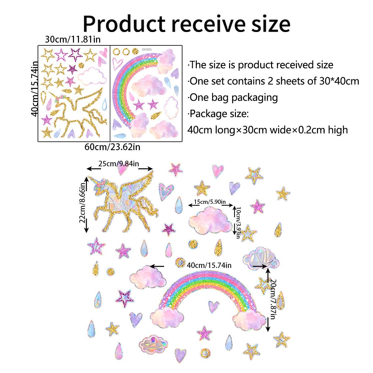 

Xc8005 Colorful Sunlight Electrostatic Glass Sticker Rainbow Pony Star Love Raindrop Wall Sticker Window Sticker Decoration