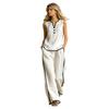 Women's Summer 2 Piece Outfits Casual Sleeveless Button V Neck Top