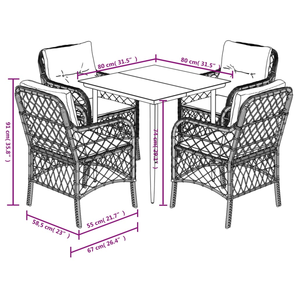 Vidaxl 5-Cz. Gartenmöbel-Set mit Kissen, Grau, PE-Rattan