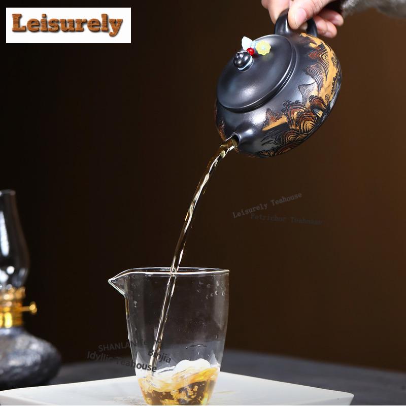 240ml Boutique Yixing Lila Ton Teekanne Handgefertigt Han Jiang Topf Rohmaterial Stein Gelber Schlamm Kessel Mit Filter Zisha Teegeschirr Teegeschirr