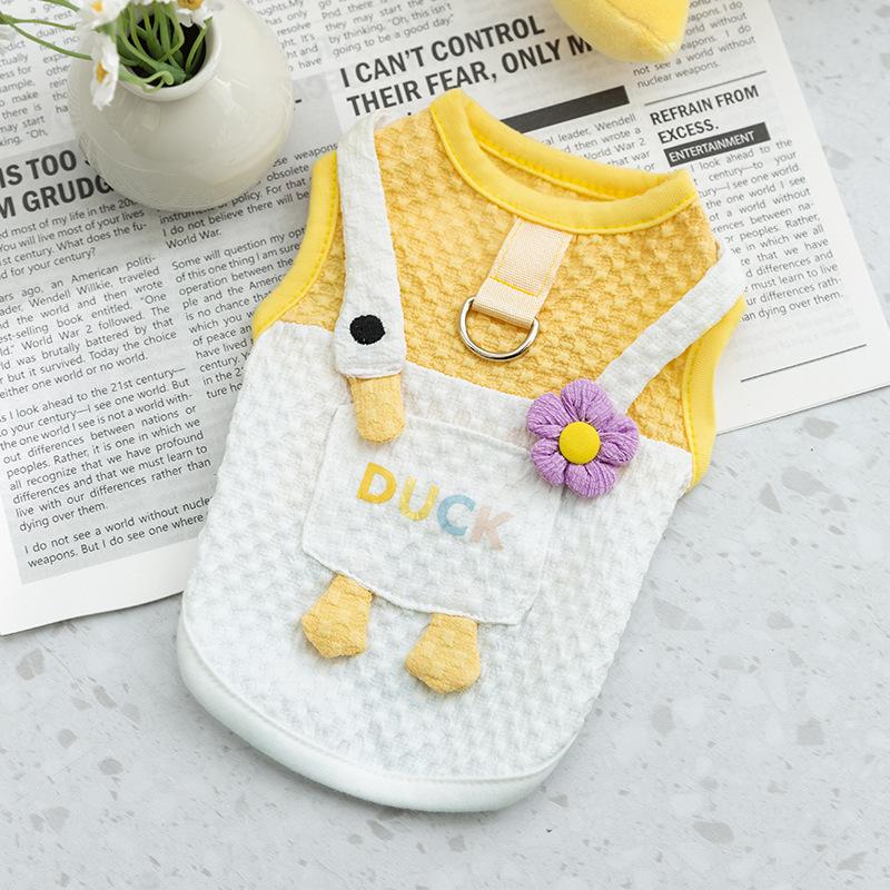 Spring and summer thin cat clothes breathable funny big white goose pocket traction vest dog two feet pet clothing