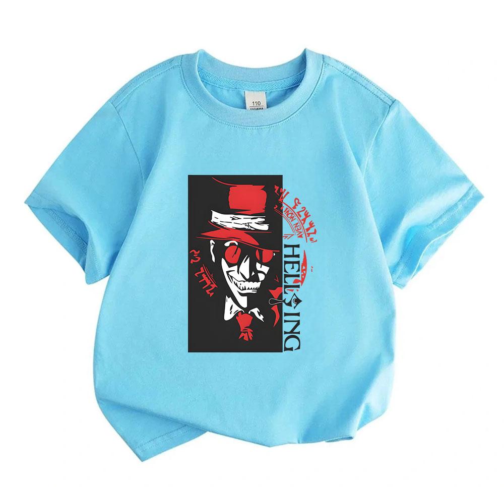 Kids Boys Girls 100% Cotton Crew Neck Short Sleeve T-shirt, Cool Vampire Character Graphic Print Casual Soft Breathable Tee for Daily Street Wear Summ