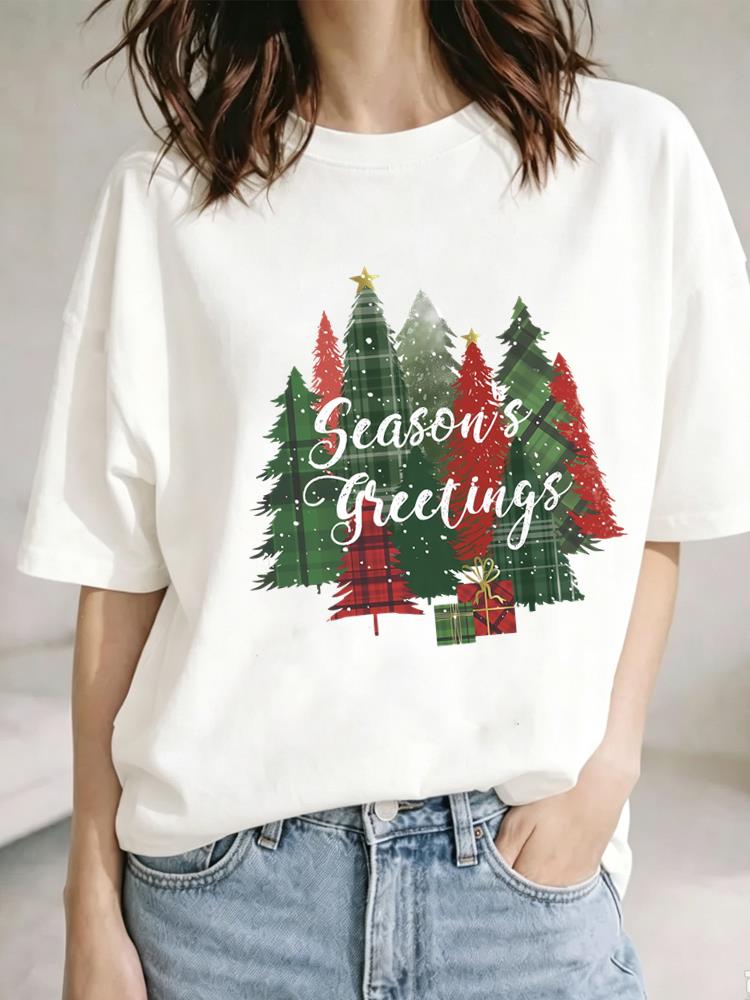 (Asian Size) cute holiday Christmas Festival Tee Clothing New Year T Shirt Women Fashion Top Print Woman Short Sleeve Graphic T-shirts