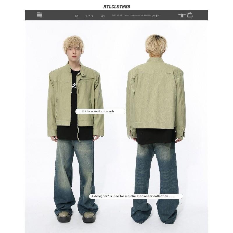 Korean-style distressed vibe design retro blue casual wide-leg straight men's jeans trendy